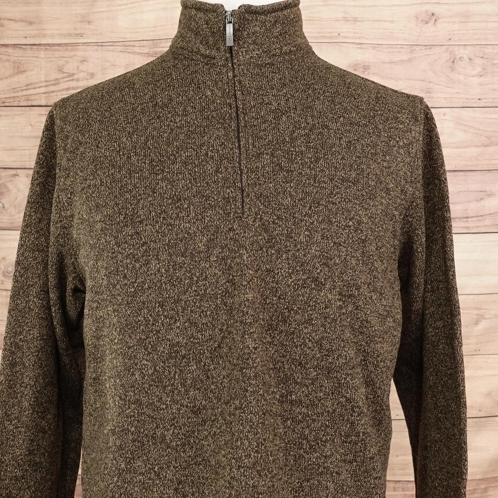 Van Heusen Sweater Mens L Brown Mock Neck 1/4 Zip Pullover Knit Classic Fit